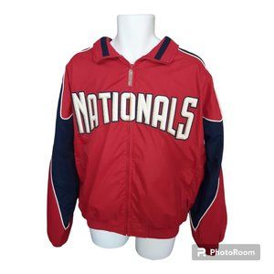 Vintage Men' Washington Nationals Jacket, Red, White and Blue, Size L, Majestic